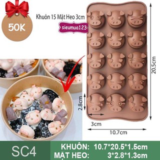 Khuôn Silicon Đổ Socola/ Thạch/ Đá/ Kẹochipchip/ Pudding hình 15 mặt heo xinh xắn