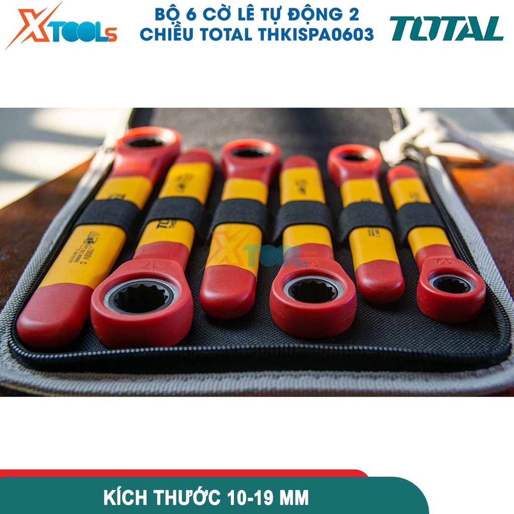 Bộ 6 cờ Lê tự động 2 chiều cách điện 1000V TOTAL THKISPA0603, có Chứng nhận 1000V, VDE/GS, siêu cứng- CHÍNH HÃNG- XTOOLS