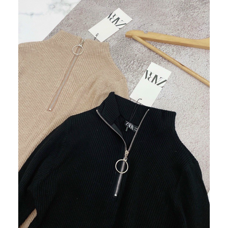 ÁO LEN TĂM NỮ CỔ TRỤ KÉO KHOÁ - 2 MÀU