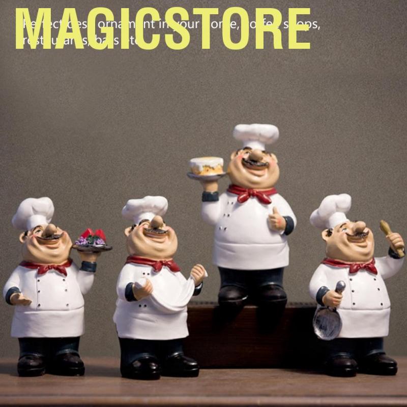 Magicstore 4 Pieces of Resin Chef Figures Ornament Statue Model Crafts Decor Bar Cafeteria Room Decoration Gift