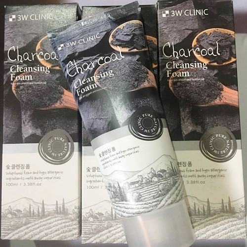 🍑Sữa Rửa Mặt 🍑 Than Hoạt Tính 🍑 3W Clinic Charcoal Foam Cleansing 100ml 🍑