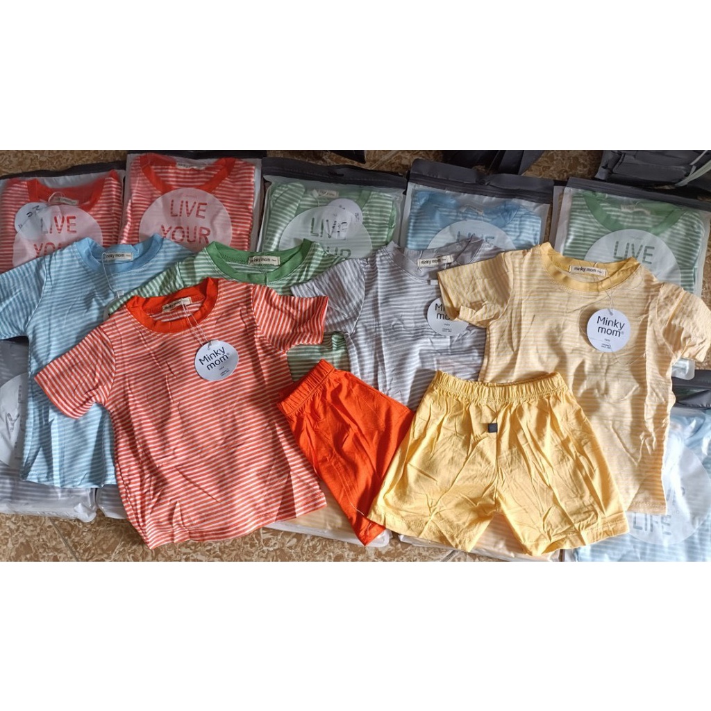 Bộ Thun Lạnh Tay Cộc Kẻ Ngang Minkymom Cho Bé Trai/ Bé Gái
