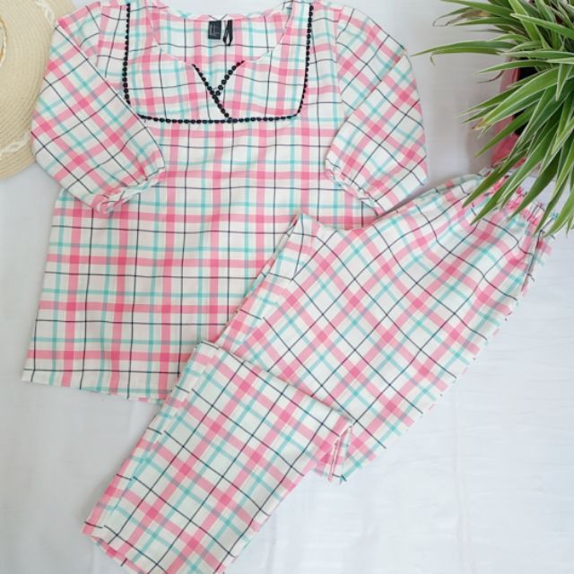 Bộ Dài Tay Lỡ - Bộ Mặc Nhà Kate Phối Ren Cao Cấp-Mặc Là Sang