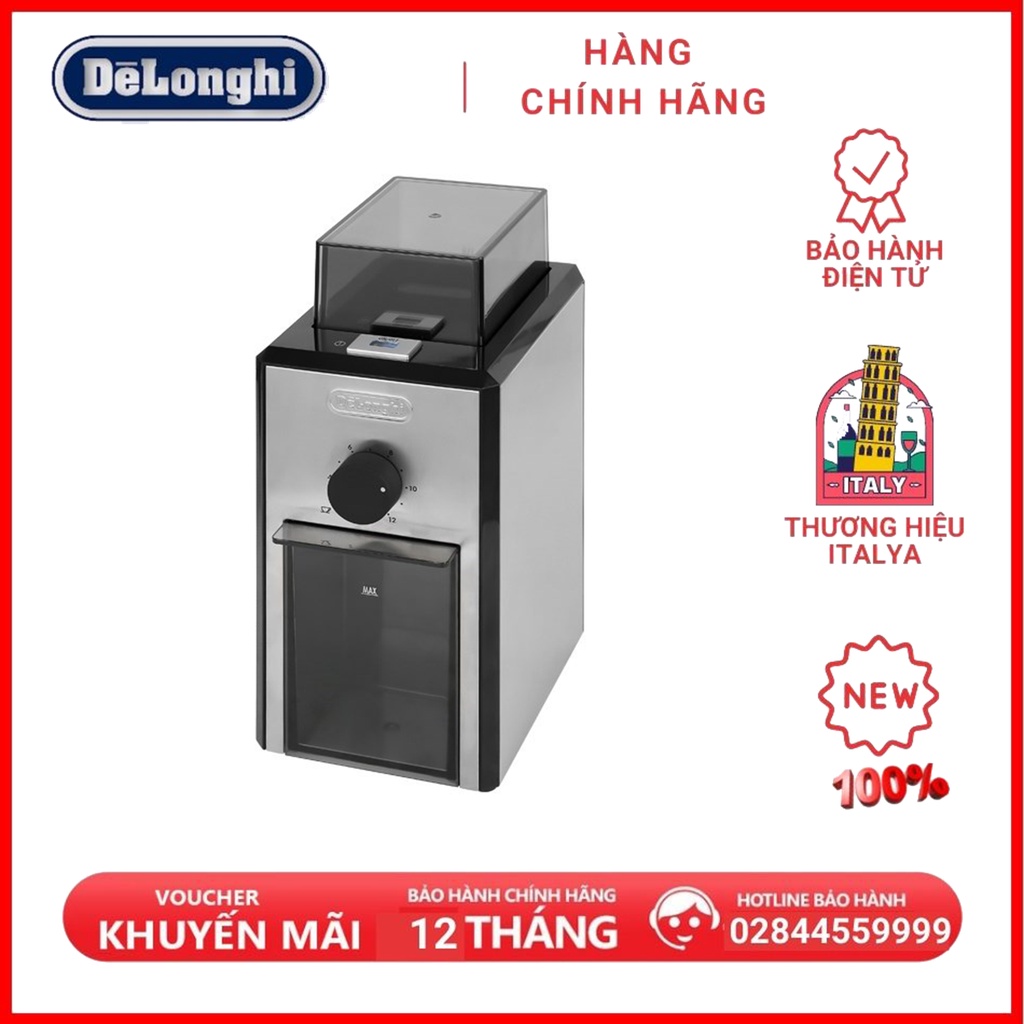 Máy xay cafe Delonghi KG89, có 16 chế độ xay, chứa 12 tách/ xay, công suất 110W, điều chỉnh độ mịn, bảo hành 1 năm