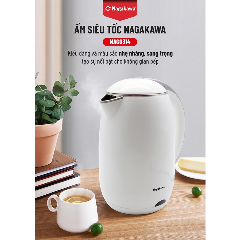 [Mã ELMALL10 giảm 10% đơn 500K] Ấm siêu tốc 2 lớp 1,8L Nagakawa NAG0314 - Hàng chính hãng - Bảo hành 12 tháng