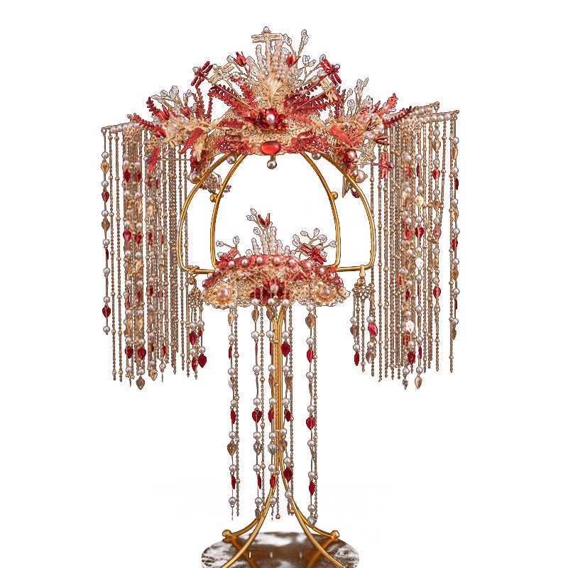 [Aishang Phụ Kiện Đẹp] Cài Tóc Xiuhe Vương Miện Phượng Hoàng Phối Tua Rua Hóa Trang Đám Cưới Phong Cách Trung Hoa