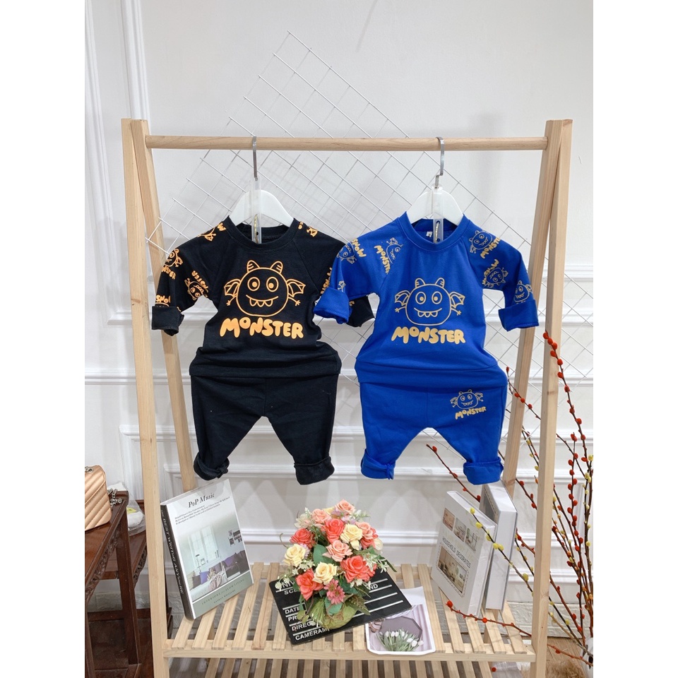 Bộ quần áo trẻ em 7-17kg dành cho cả bé trai và bé gái mẫu Monster. chất liệu đẹp, đường may kỹ. MA120