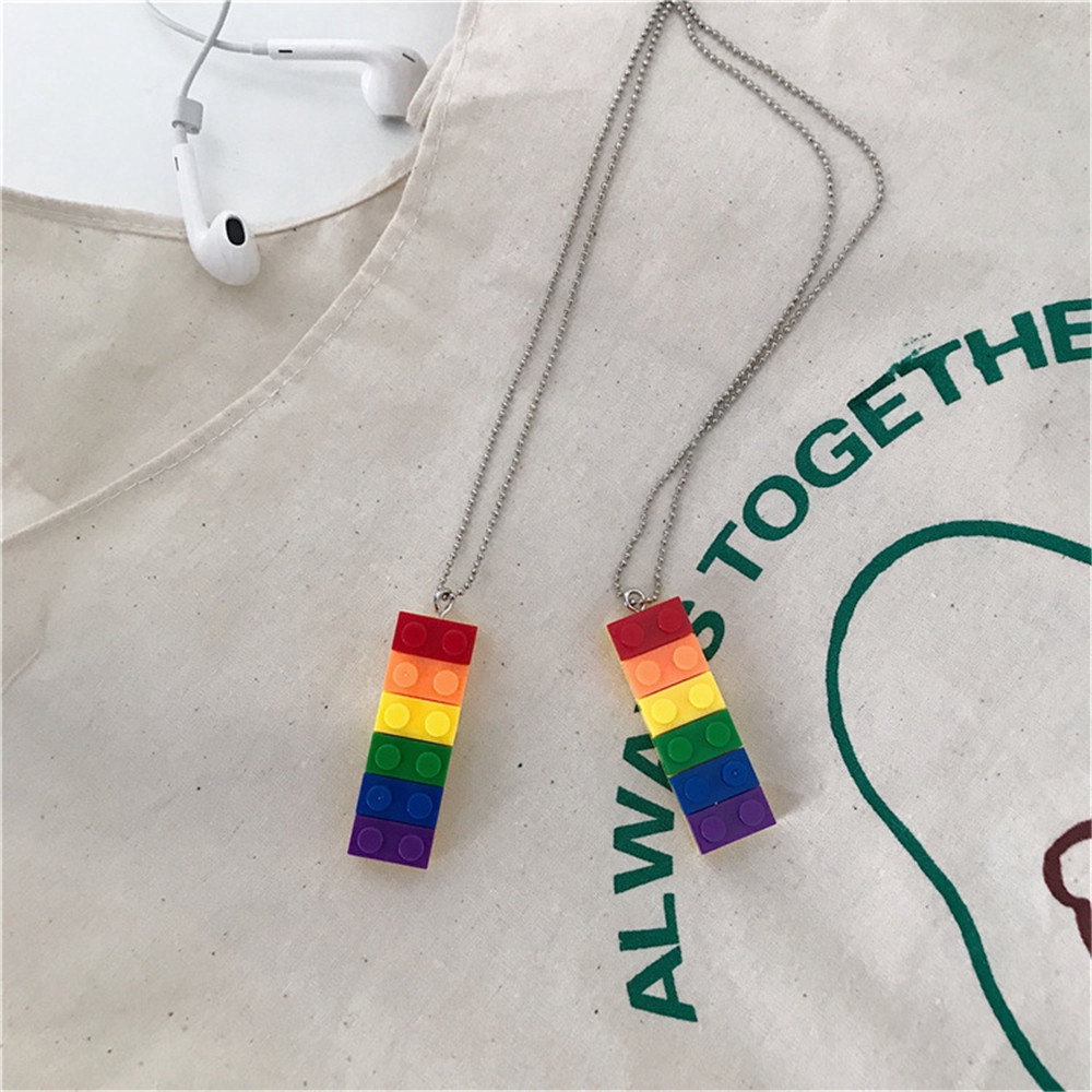 Dây chuyền hình khối  màu cầu vồng cho unisex