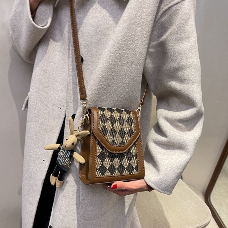 Túi đeo chéo IELGY đựng điện thoại họa tiết hình thoi nhỏ/ da báo đa năng cho nữ