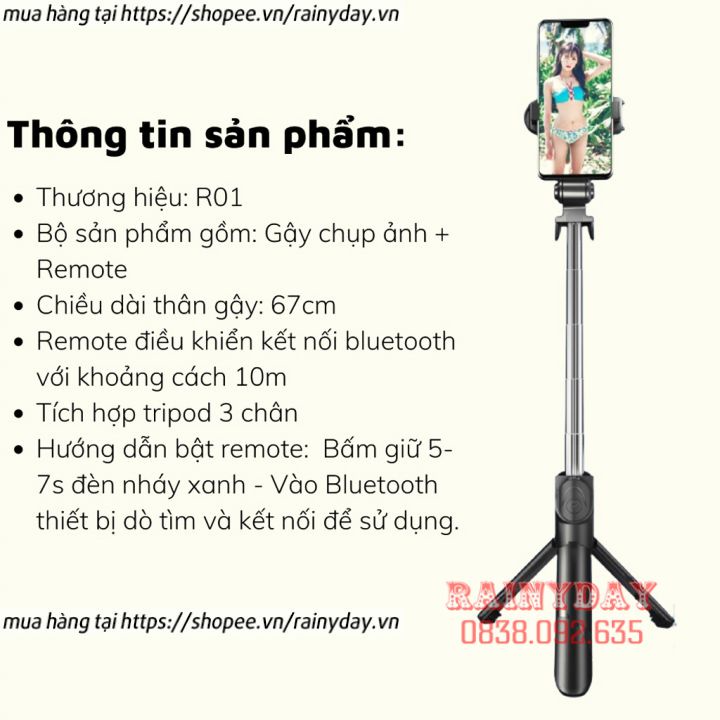 Gậy chụp ảnh tự sướng đa năng bluetooth, gậy chụp hình selfie có điều khiển từ xa, đèn kiêm tripod