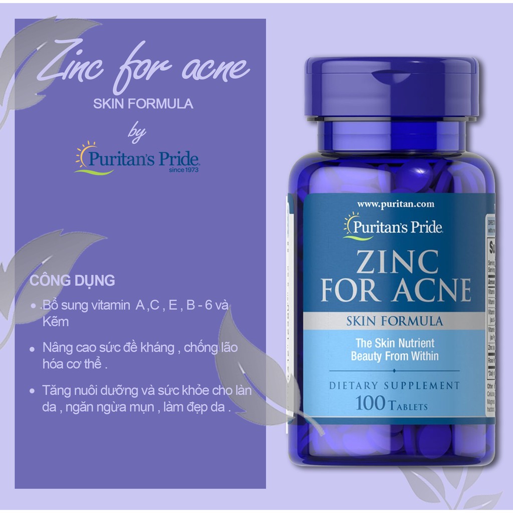 Kẽm giảm  mụn Puritan's Pride Premium Zinc For Acne 2580 100 viên | BigBuy360 - bigbuy360.vn