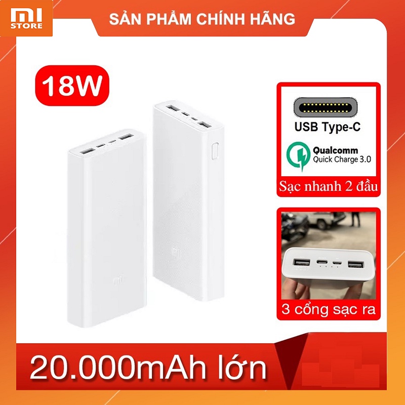 Pin dự phòng sạc nhanh Xiaomi Gen3 20000mAh 18w tự ngắt khi sạc đầy