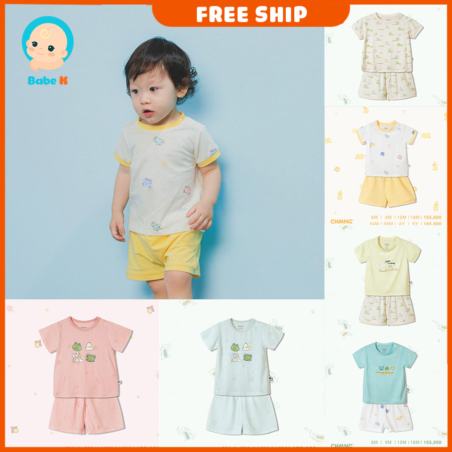 🌸Mẫu 2021🌸 Bộ quần áo tay ngắn mùa hè bé trai/bé gái cúc vai CHAANG LAKE summer cotton bambom 2021