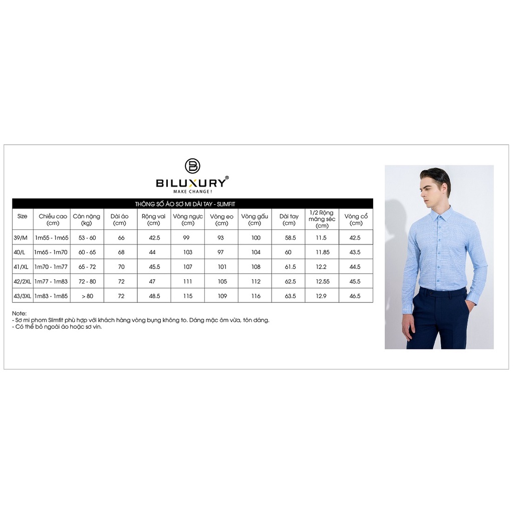 Áo sơ mi nam trắng dài tay Biluxury form Bodyfit ôm vừa basic thanh lịch 4SMDB002TRK