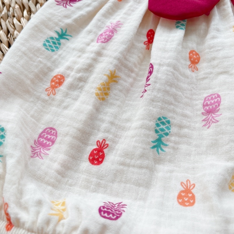 Body 2 Dây Nơ Đỏ Quả Dứa Chất XÔ MUSLIN Cho Bé Gái 3 Đến 12kg