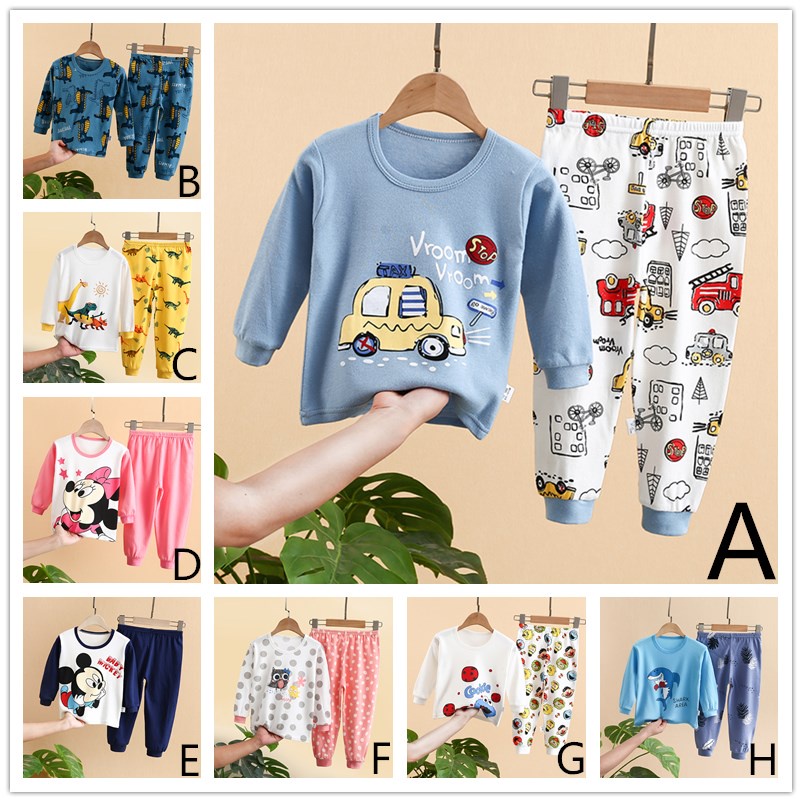 Bộ Đồ Ngủ Tay Dài Bằng Cotton In Hình Thú Hoạt Hình Dễ Thương Cho Bé