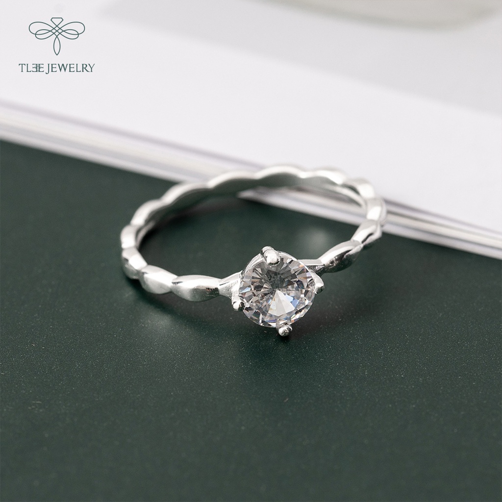 Nhẫn bạc nữ TLEE ổ đá tròn 6li bốn chấu viền trơn hình ziczac độc đáo NCJ A0206