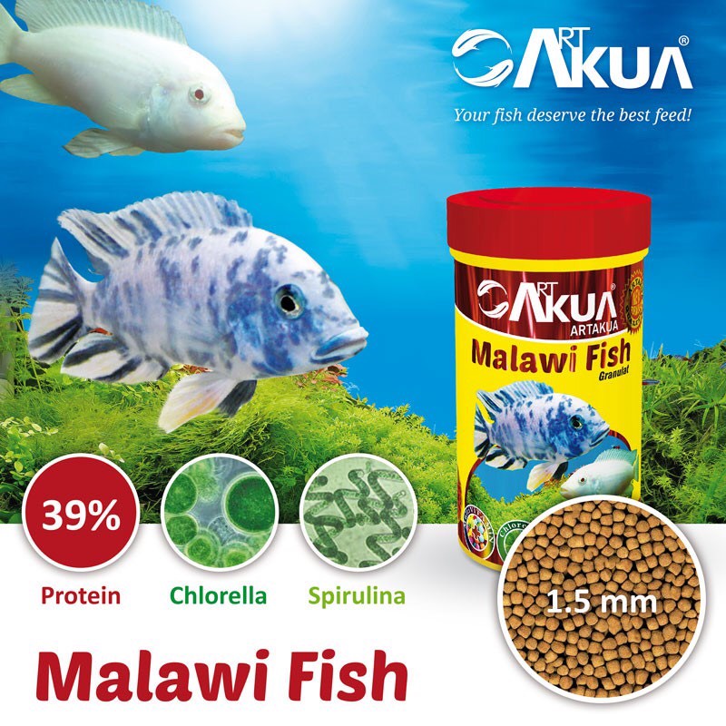 A18- ARTAKUA MALAWI FISH -400g-Thức ăn hoàn chỉnh dạng hạt nuôi các loài MALAWI và các loài ALI ăn thịt khác.