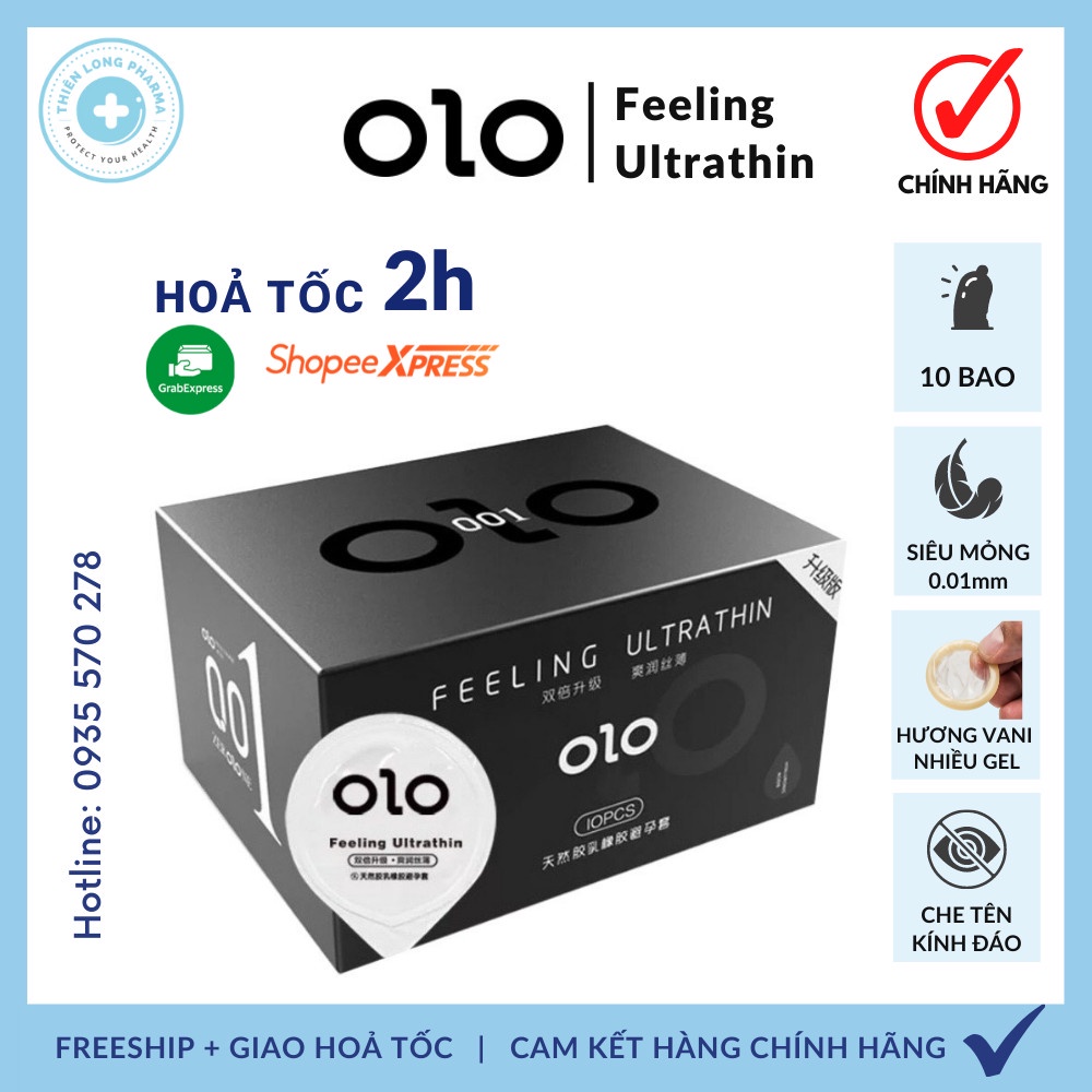 Bao cao su siêu mỏng OLO 001 nhiều gel bôi trơn kèm hương vani Hàng Chính Hãng