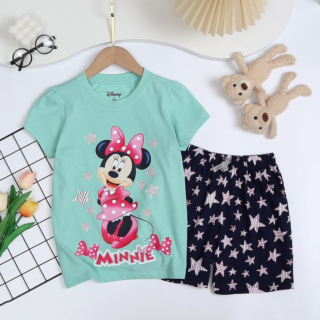 Bộ thun ngắn xuất dư Disnep họa tiết cho bé gái bé gái 15-45kg