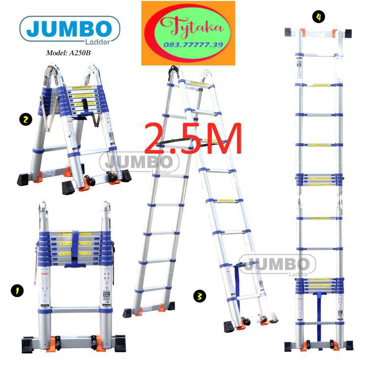 {Cước siêu rẻ} Thang nhôm rút chữ A Jumbo