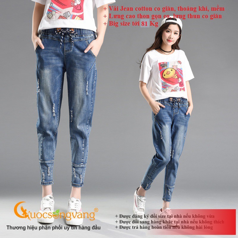 Quần nữ quần baggy nữ jean cotton co giãn lưng thun GLQ030 xanh đen | BigBuy360 - bigbuy360.vn