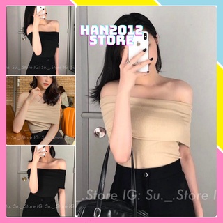 Áo trễ vai croptop ôm body nữ màu trơn kiểu dáng hở vai bánh bèo ngắn tay