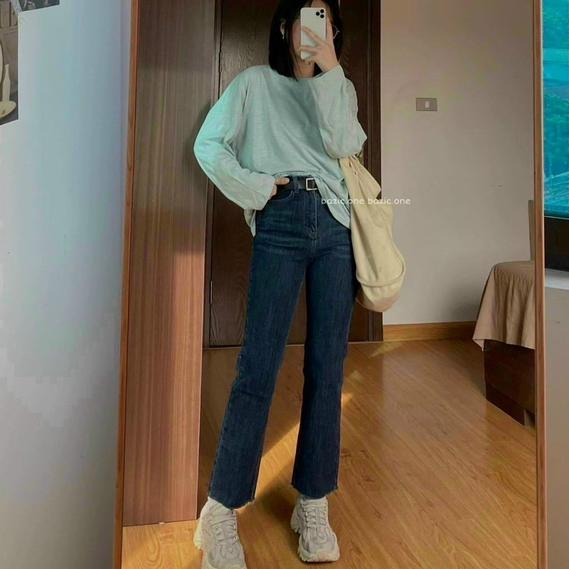 [Ảnh thật/Video]Quần ống đứng cắt gấu lưng cao cạp cao túi trơn tôn dáng Quần ống đứng Hàn Quốc