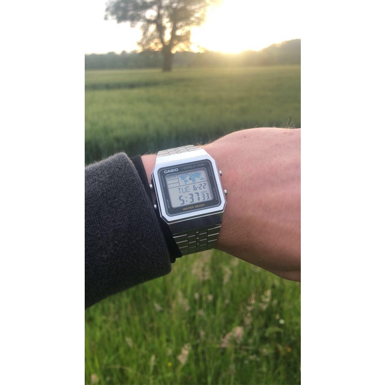 Đồng hồ Nam Casio A500WA-7DF, đồng hồ chính hãng, (dây bạc mặt bạc)