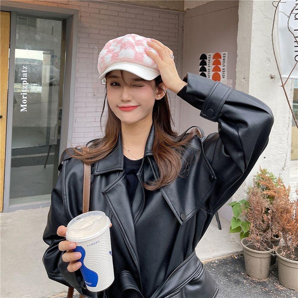 Mũ Beret Vải Lông Họa Tiết Kẻ Ô Vintage Hợp Thời Trang Thu Đông Cho Nữ