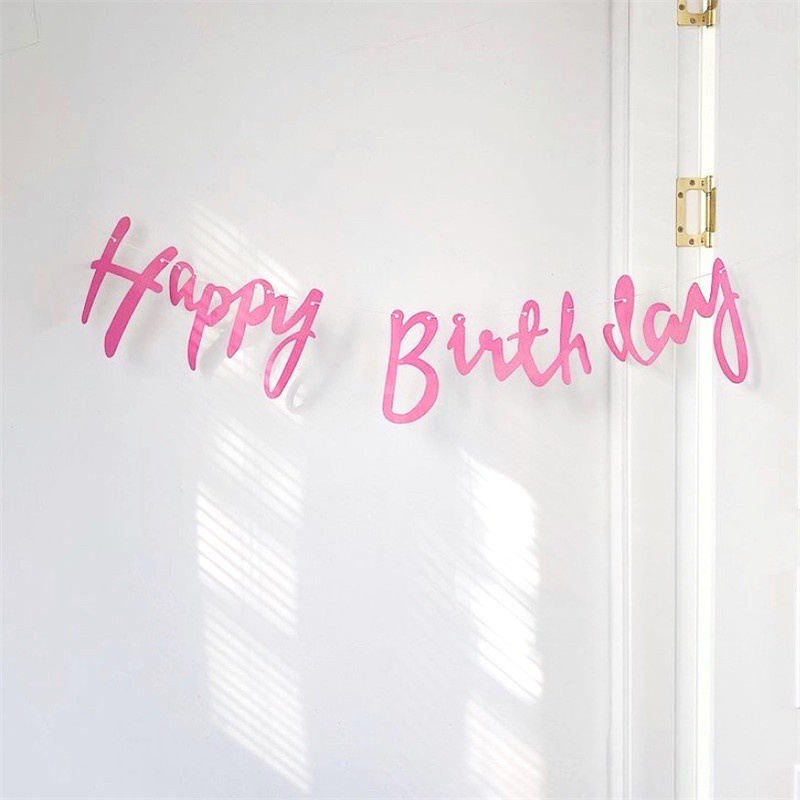 Dây cờ treo trang trí tiệc sinh nhật màu hồng / xanh dương / vàng / bạc phong cách Hàn Quốc độc đáo