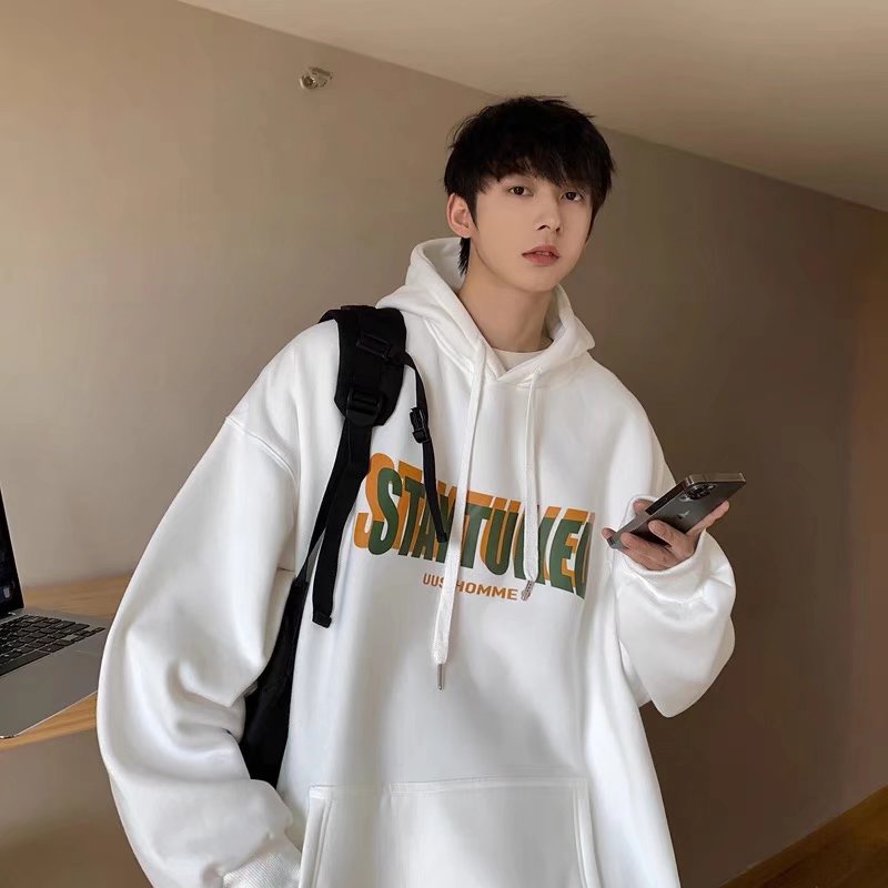 Áo hoodie dáng rộng phong cách Hong Kong cá tính tùy chọn màu sắc cho nam