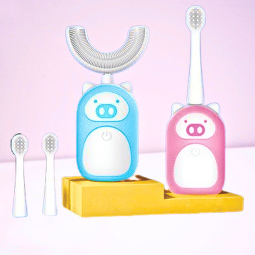 Bàn chải điện chữ U-Shaped ,bàn chải chữ U đánh răng tự động chống nước đầu silicon cho trẻ từ 2 đến 12 tuổi