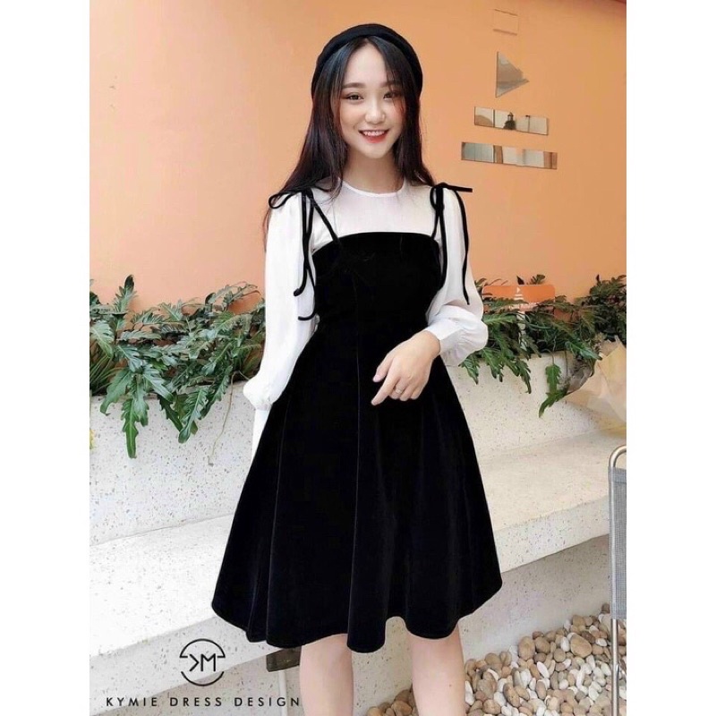 Váy Nhung giả yếm phối tơ