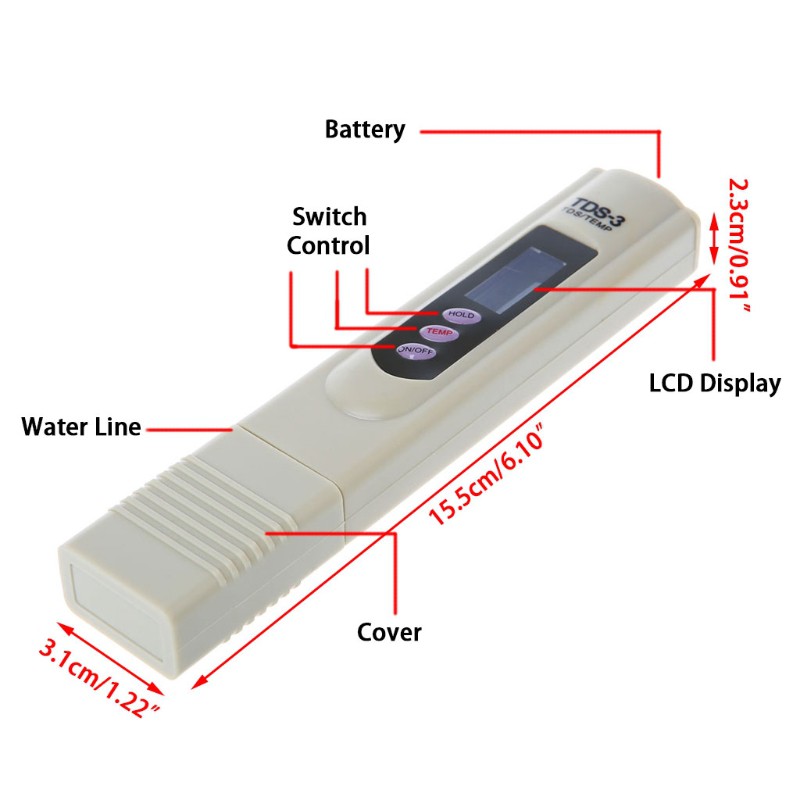 Dụng cụ đo nồng độ dòng nước kỹ thuật số tds-3 Meter 0 - 9990 PPM