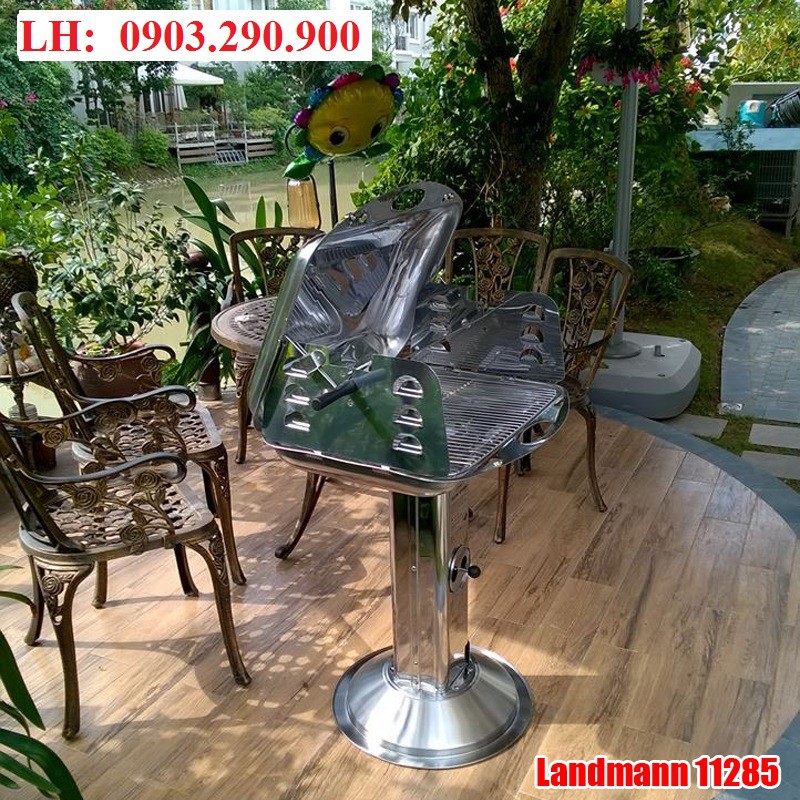 Bếp nướng than hoa BBQ không khói ngoài trời LM285 vỉ 60x42cm  có nắp đậy, xiên quay thịt hàng VN xuất EU