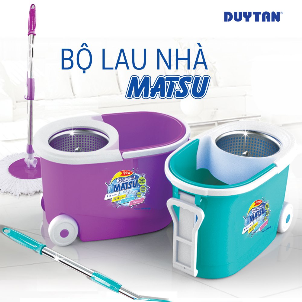 Bộ lau nhà Matsu 11 lít Duy Tân có bánh xe, mâm inox