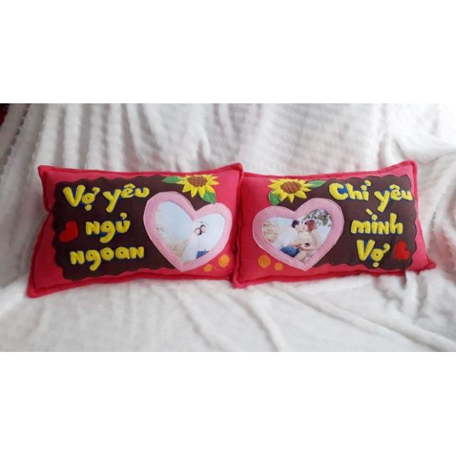 Bộ 2 gối cưới handmade in ảnh