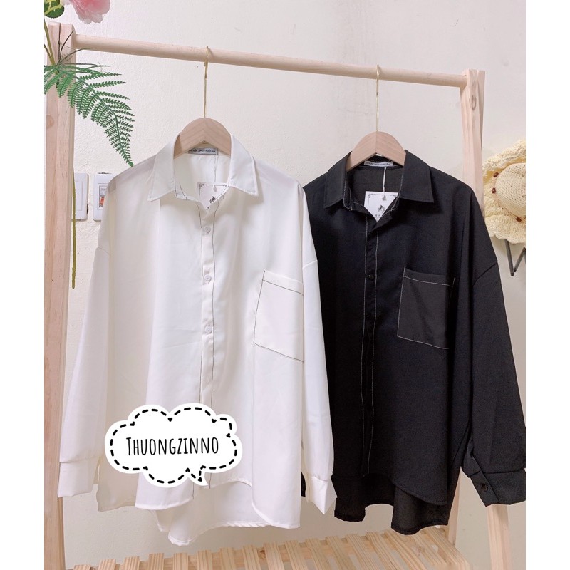 [ Mã WASTAPR giảm 10K đơn 50K] [Ảnh thật/Video]Áo sơ mi oversize viền chỉ nổi phong cách Hàn Quốc | BigBuy360 - bigbuy360.vn