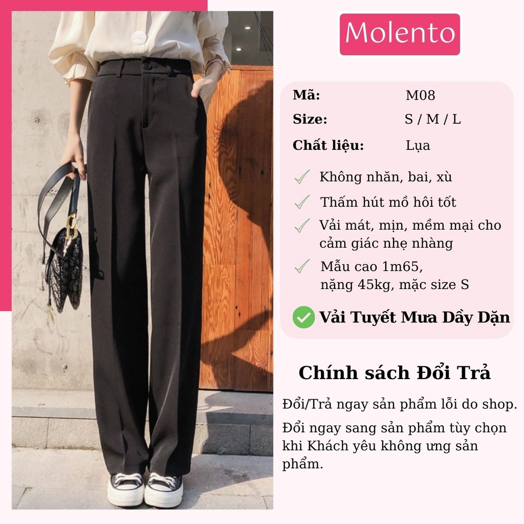 Quần Ống Rộng Suông Lưng Cao Khóa Trước Hai Cúc Vải Tuyết Mưa Ôm Eo Tôn Dáng Phong Cách Hàn Quốc Trắng Đen Molento M08