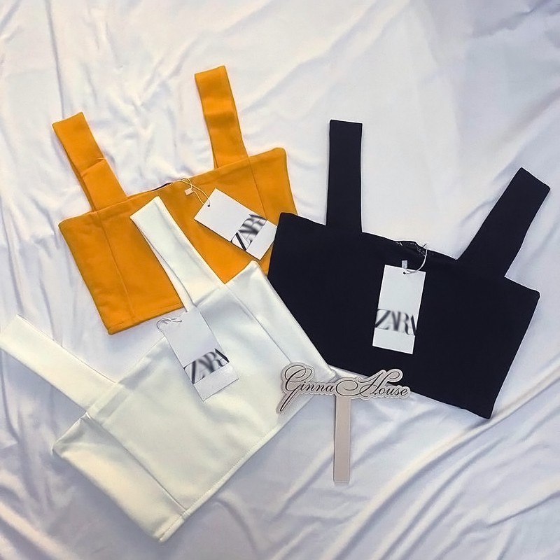 Áo croptop dây bản Da rà 3 màu chất zip
