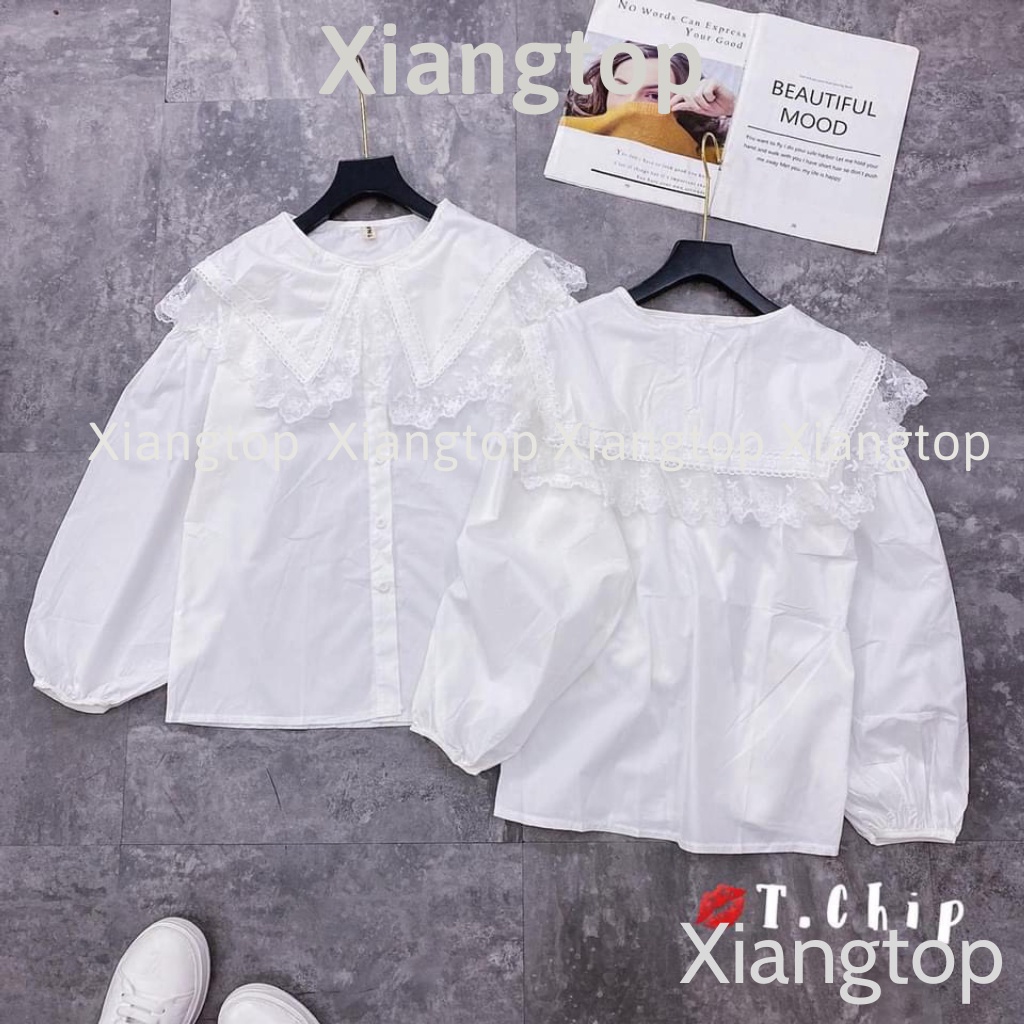 áo babydoll trắng tiểu thư cổ bèo viền ren ullzang hàng QC A288 freeship50k