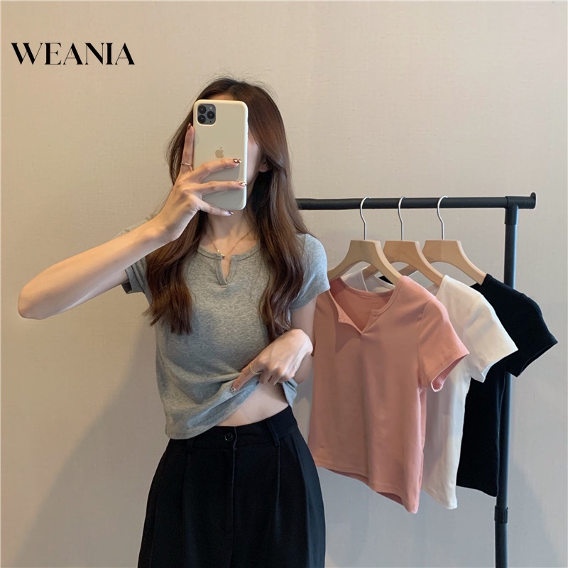 Áo Thun Tay Ngắn Cổ Chữ V Màu Trơn Thiết Kế Thanh Lịch