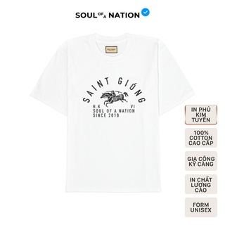 Áo thun unisex in hiệu ứng kim tuyến đen saint gióng form basic 100% cottonsoul of a nation- trắng
