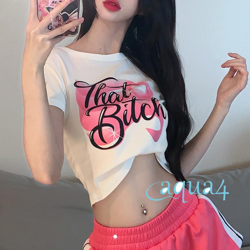 Áo Thun Tay Ngắn Cổ Tròn In Chữ Thoáng Khí Thời Trang Mùa Hè Cho Nữ