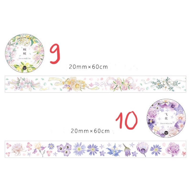 (Chiết theo chu kỳ) 10 mẫu băng dính washi tape thiên nhiên hoa lá