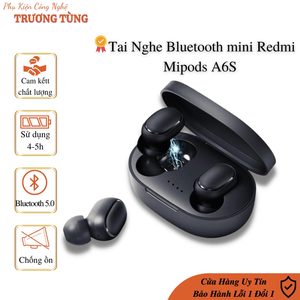 Tai Nghe Bluetooth mini Không dâyRedmi Mipods A6S Bass Cực Mạnh, Thiết kế nhỏ gọn nhét tai