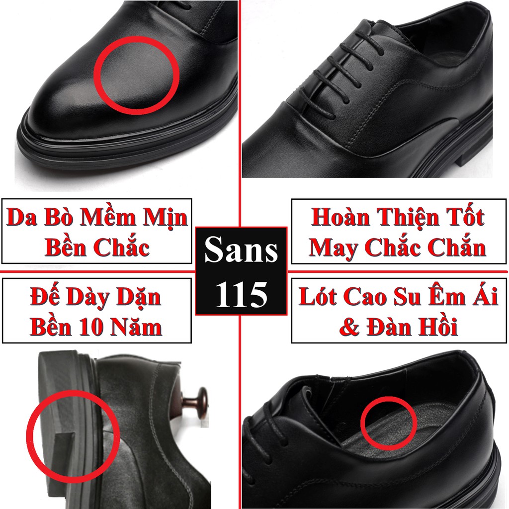 Giày tây nam công sở derby Sans115 giầy da bò thật cao cấp đen nâu da bóng buộc dây bigsize cỡ to lớn 43 44 45 46 47 48