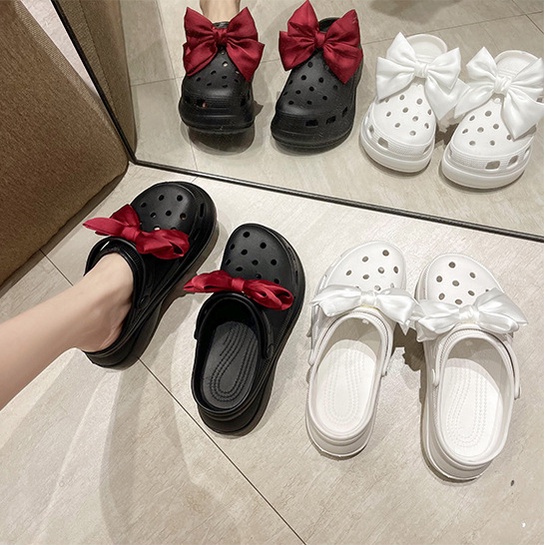 Dép Cross Đế Cao 7cm Kèm Nơ Siêu Đẹp, Hack Dáng Êm Chân, Dép Sục Độn Đế