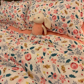 Bộ Drap & Chăn Phao Cotton Poly Hoa Lựu